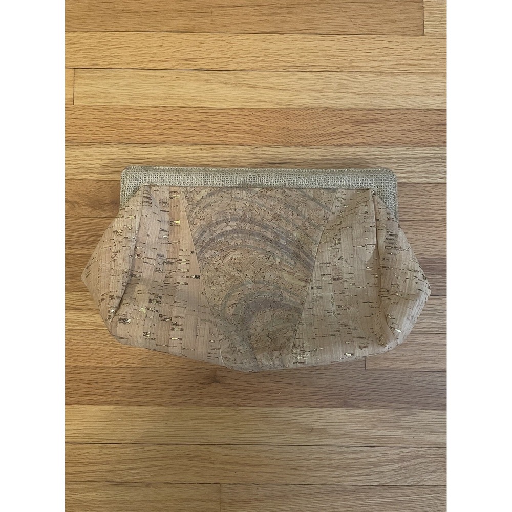 Natural Cork Purse Clutch Gold Accents Tess Rizzuto‎ New York